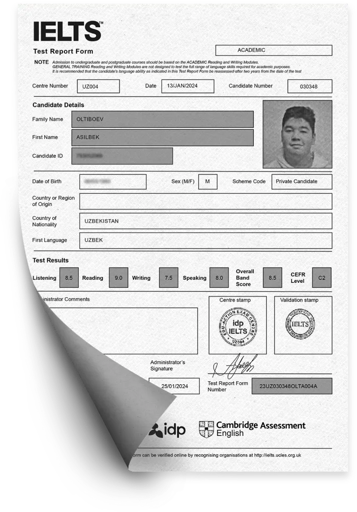 Cambridge Students IELTS result