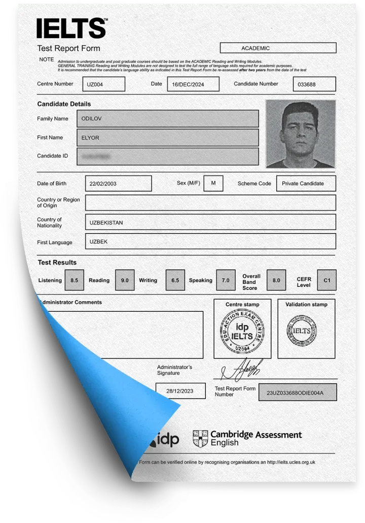 Cambridge Students IELTS result