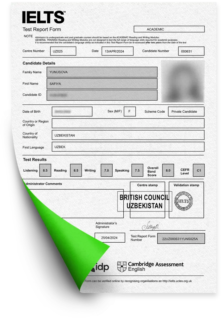 Cambridge Students IELTS result
